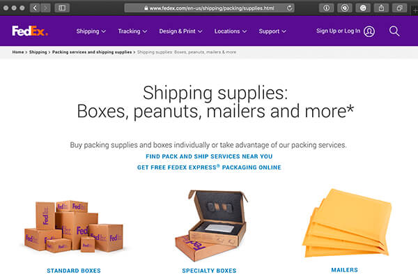 Web page of the FedEx packaging experience, created by Counterpart